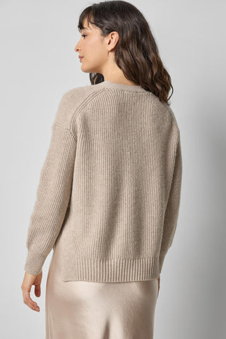 Relaxed Side Vent Cardigan in Wheat