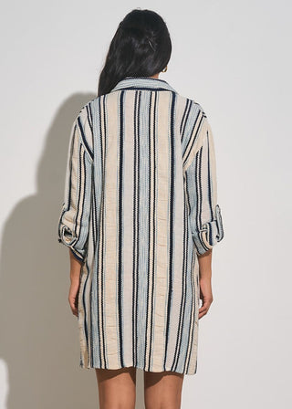 Boyfriend Shirt Dress in Natural Blue Stripe