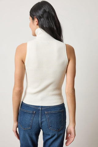 Rib Turtleneck Shell Sweater in Cream