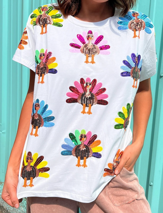 Rainbow Turkey Tee in White