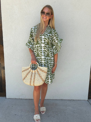 Soleil Mini Dress in Grass Ikat