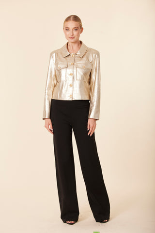 Vegan Leather Croc Jacket in Champagne