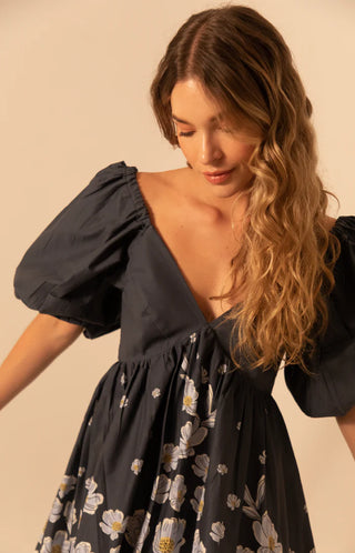 Marie Mini Dress in Navy Daisy