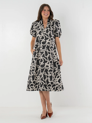 Boot Print Black and White Midi Dress