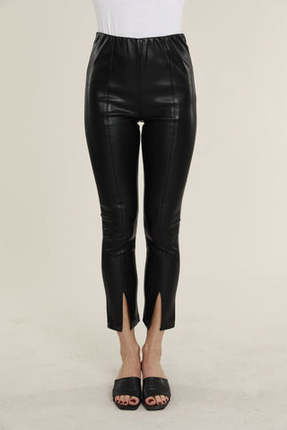 Faux Leather Split Hem Leggings in Black