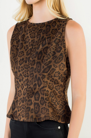 Sleeveless Leopard Print Suede Top