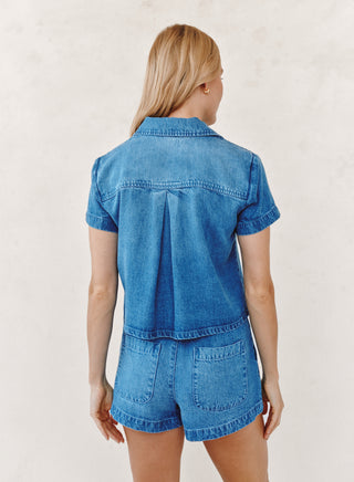 Short Sleeve Flap Pocket Shirt in Spring Horizon Wash