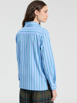 Striped Ruffle Button Down in Blue/Green