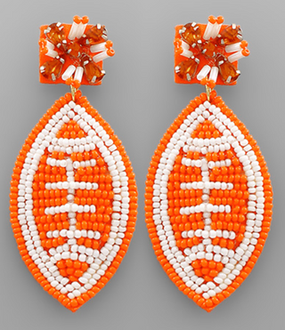 Beaded Football Earrings-Orange/White