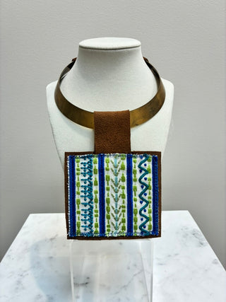 Orijinal Embroidered Kilim Pendant Necklace Blue/Green