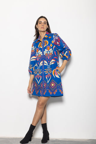 Ava Dress in Cobalt Ikat