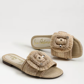 Bambi Playa Slide Sandal in Summer Sand/Multi Faux Raffia