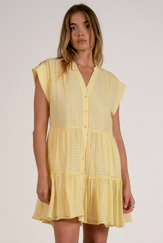 yellow mini dress button down v-neck