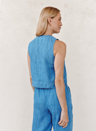 Sleeveless Placket Pullover in Island Wash Denim