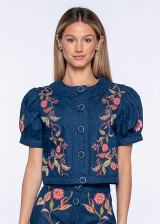 Coco Top in Denim Embroidery