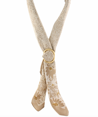 Printed Scarf Adjustment Ring Necklace Ivory/Beige