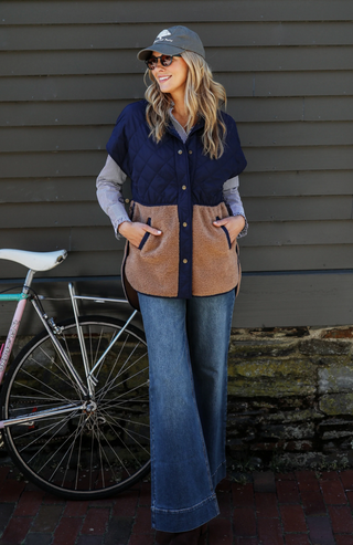 Cassidy Quilted Shearling Vest in Iced Coffee Midnight Navy