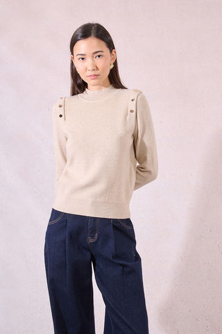 Long Sleeve Knitted Sweater in Beige