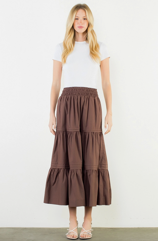 Long Tiered Skirt in Brown