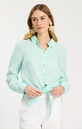 Amara Linen Shirt in Bleached Aqua