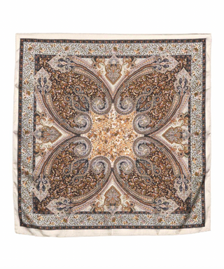 Paisley & Flower Printed Silky Bandana Scarf Ivory