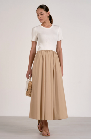 Riley Dress in White/Tan