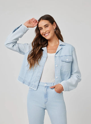 Coco Frayed Mix Denim Jacket in Tidal Wash Spray