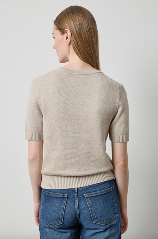 Short Sleeve V-Neck Sparkle Sweater in Dove Sparkle