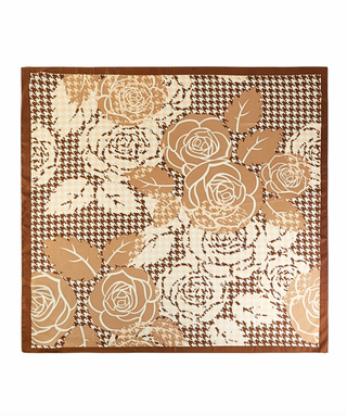 Silk Feel Vintage Rose & Houndstooth Print Scarf