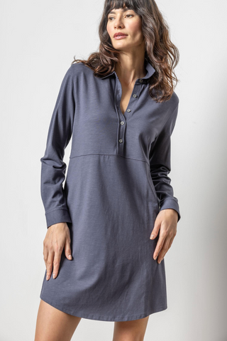 Long Sleeve Seamed Shirt Dress in Odyssey