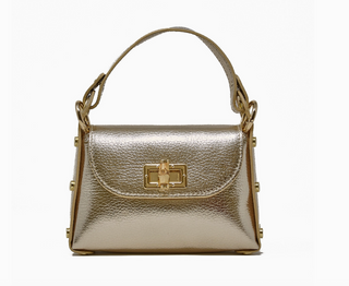 Genuine Italian Leather Bamboo Clasp, Crossbody Bag in Gold