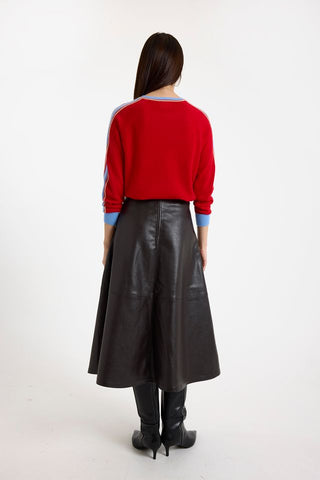 Striped Sleeve Mini Sweater in Red/Soft Camel Splash