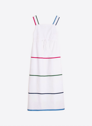 Strappy Maxi Dress with Colored Stripes in White