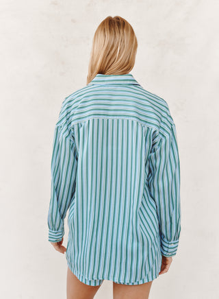 Oversized Button Down in Emerald Surf