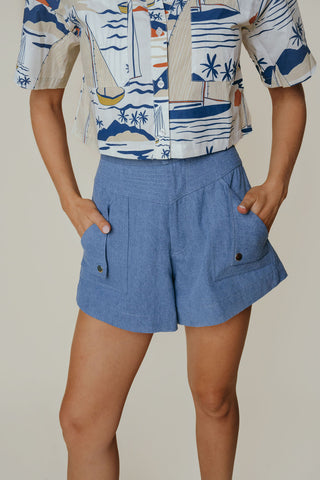 Denim high waisted pocket shorts