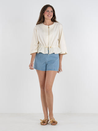 Cream gold zipper cinched waist jacket
