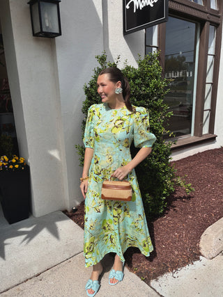 Mint floral linen maxi dress
