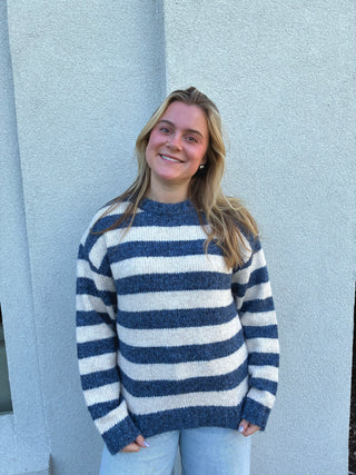 Knitted sweater with Navy & White Stripes