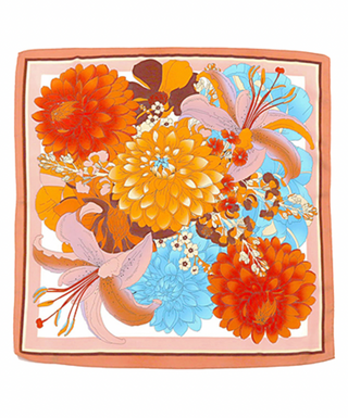 Multi Floral Print Silky Bandana Scarf in Orange