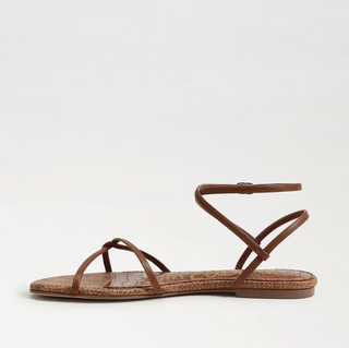 Ellina Strappy Flat Sandal in Rich Cognac Leather