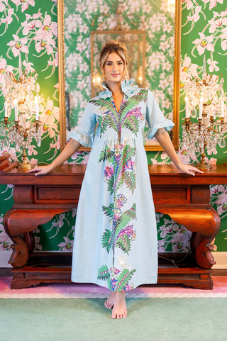 Blue floral ruffle collar maxi dress