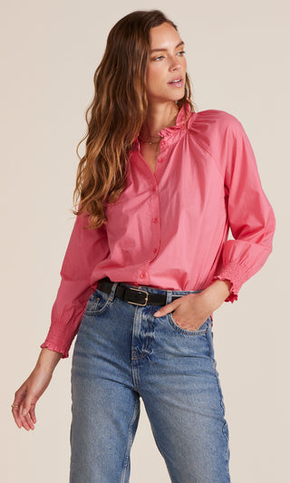 Raglan Button Up Smock Sleeve in Pink Kiss