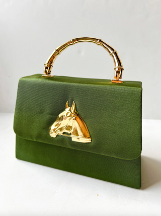 Green Faille Lulu w/ Gold Handle Handbag Gold Horsehead