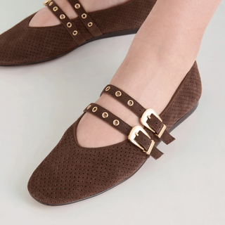 Baylee Grommet in Dark Brown Perforated Suede