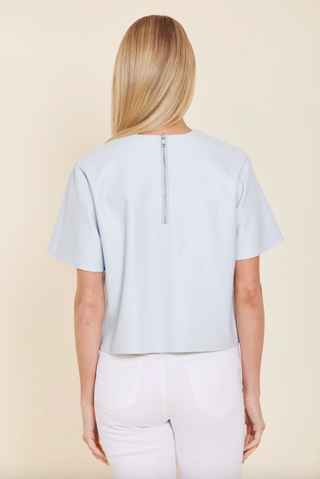 Vegan Leather Cropped Shirt in Light Blue