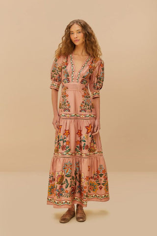 Garden Delight Pink Short Sleeve Maxi Dress