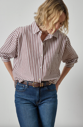 Dolman Sleeve Button Down Shirt in Chestnut Stripe