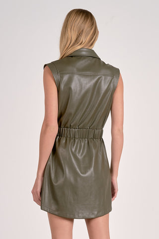 Sleeveless Leather Dress in Pine
