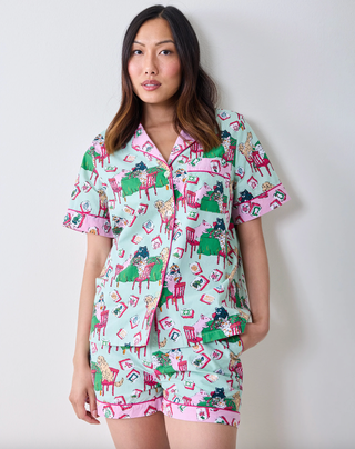 Mah Jongg Menagerie Short PJ Set in Pale Jade