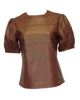Perforated Puff Sleeve Top in Brown